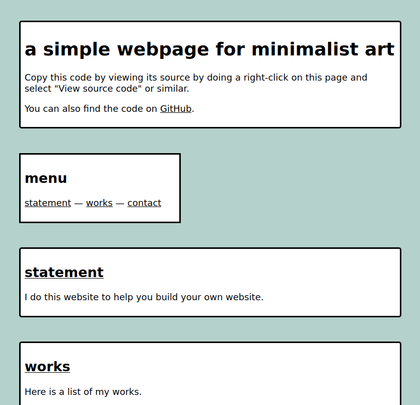 visualisation of the minimalist art website