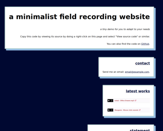visualisation of the minimalist field recording website